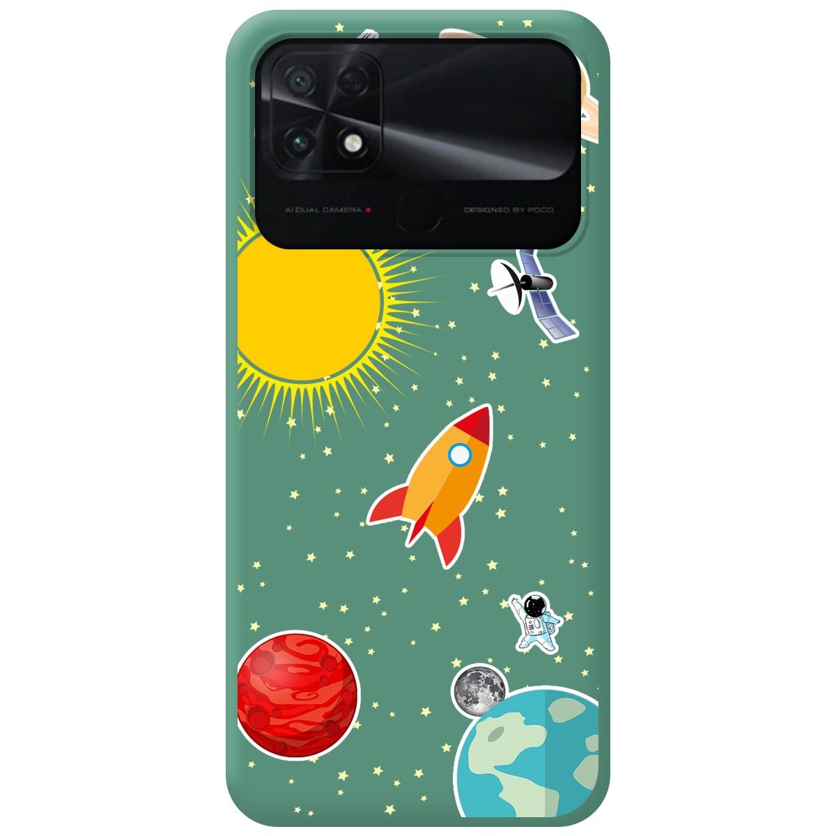 Funda Silicona Líquida Verde para Xiaomi POCO C40 diseño Espacio Dibujos
