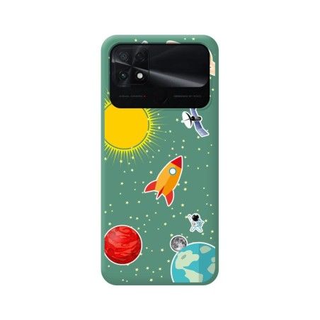 Funda Silicona Líquida Verde para Xiaomi POCO C40 diseño Espacio Dibujos