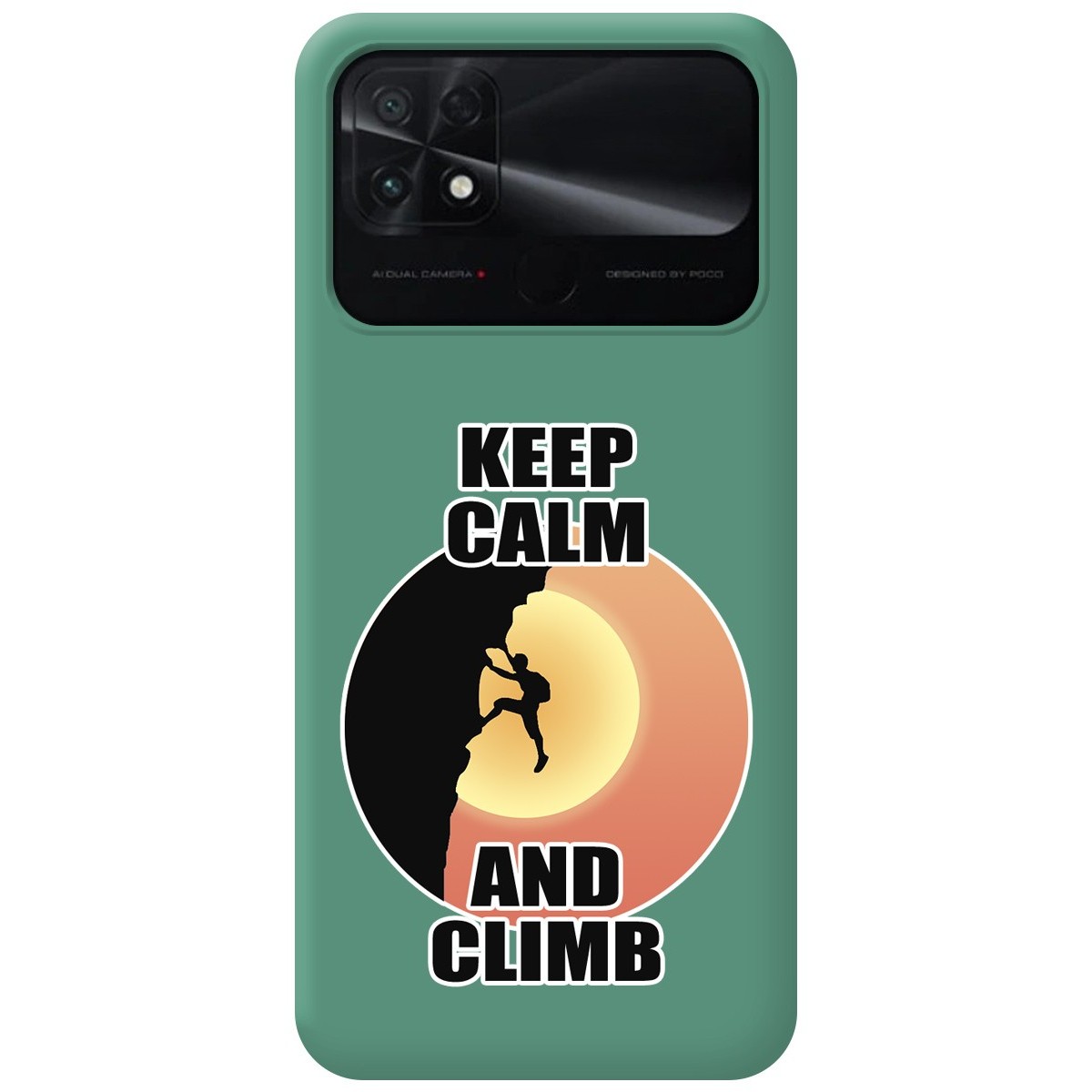 Funda Silicona Líquida Verde para Xiaomi POCO C40 diseño Hombre Escalada Dibujos