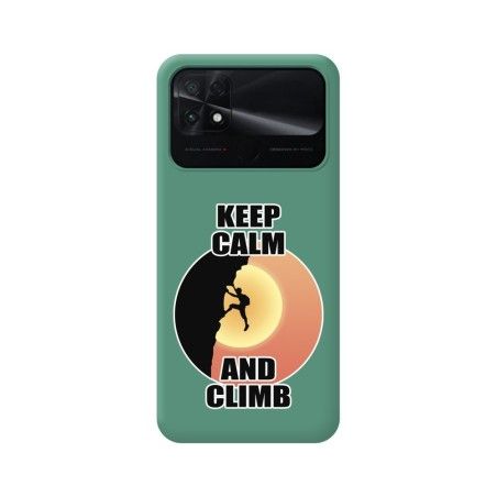 Funda Silicona Líquida Verde para Xiaomi POCO C40 diseño Hombre Escalada Dibujos