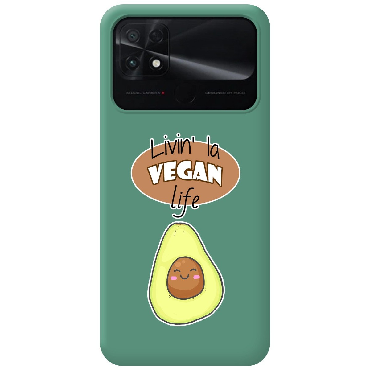 Funda Silicona Líquida Verde para Xiaomi POCO C40 diseño Vegan Life Dibujos
