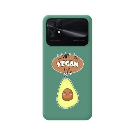 Funda Silicona Líquida Verde para Xiaomi POCO C40 diseño Vegan Life Dibujos
