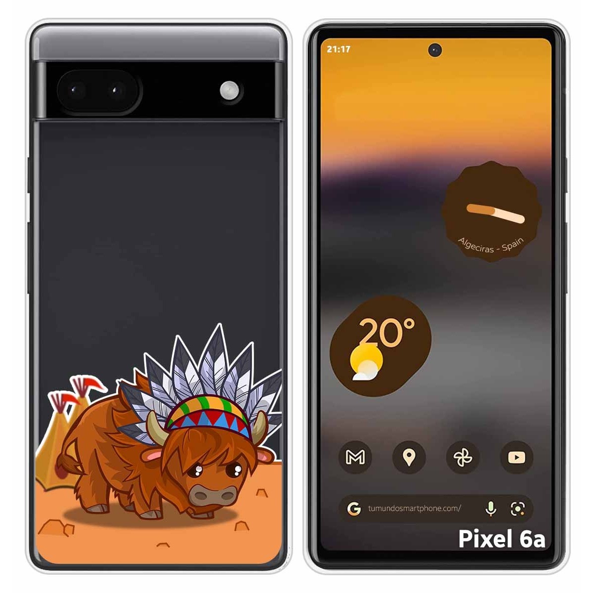 Funda Silicona Transparente para Google Pixel 6A diseño Bufalo Dibujos