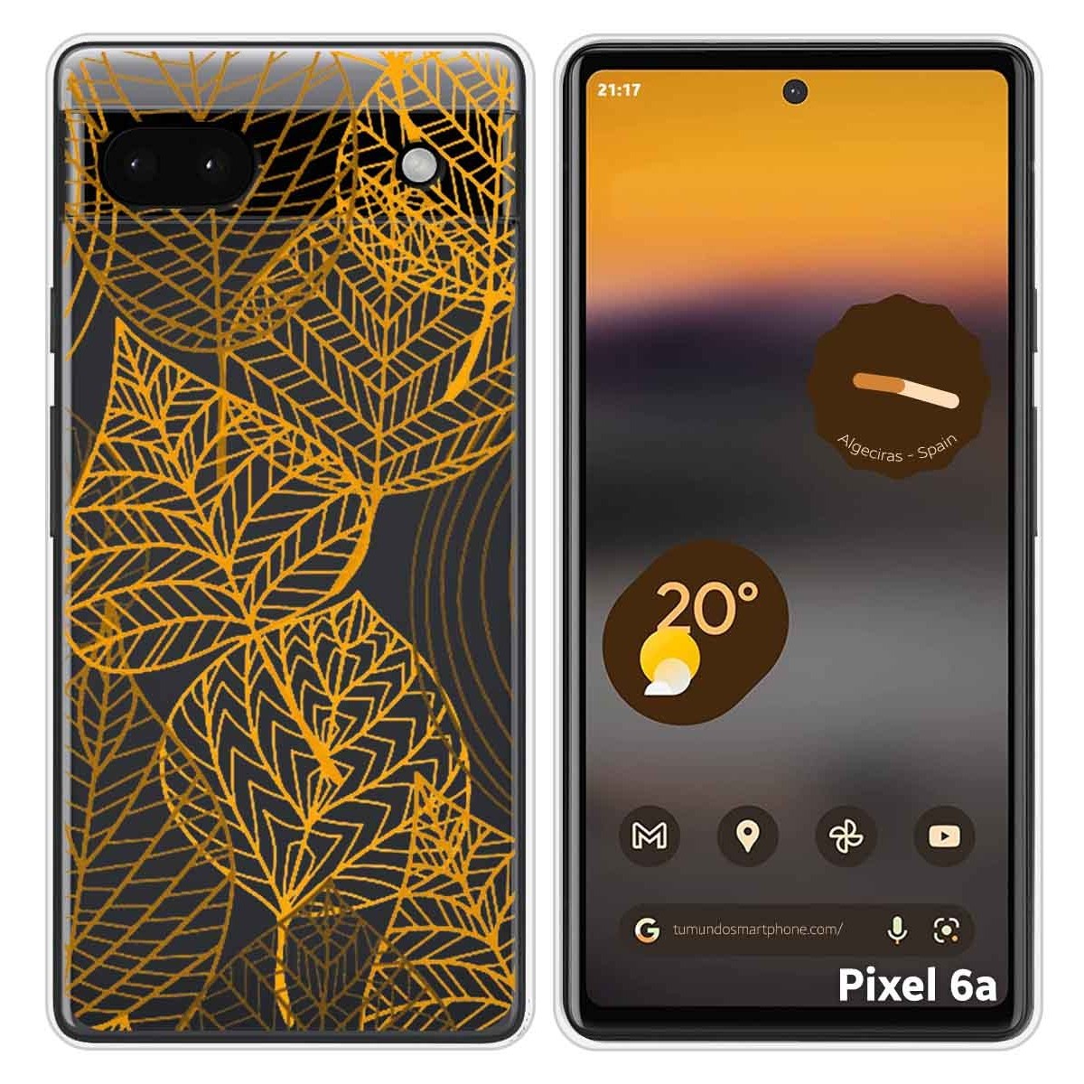 Funda Silicona Transparente para Google Pixel 6A diseño Hojas Dibujos