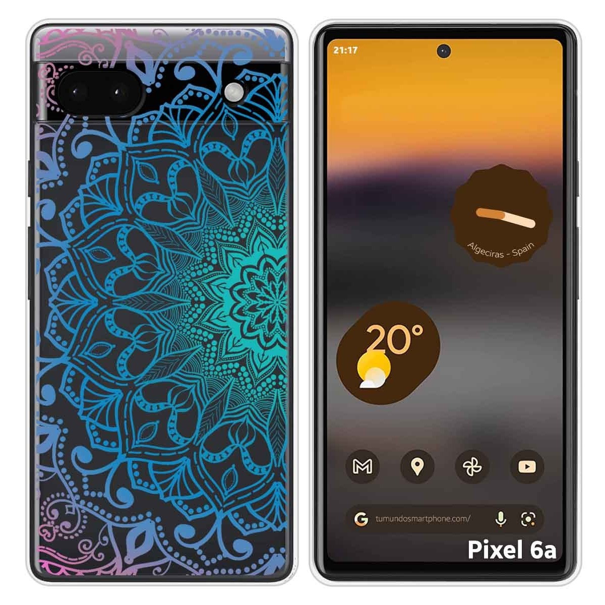Funda Silicona Transparente para Google Pixel 6A diseño Mandala Dibujos