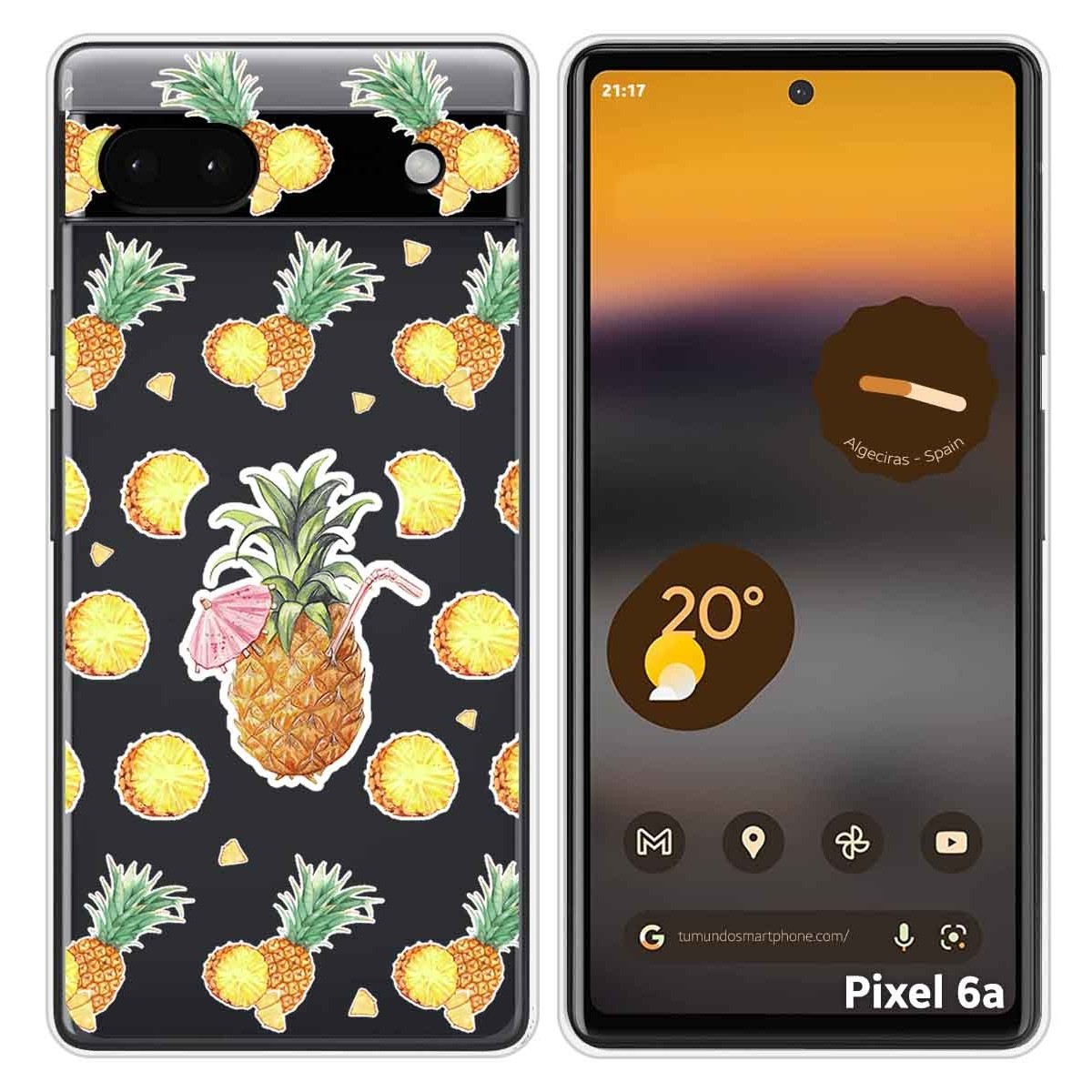 Funda Silicona Transparente para Google Pixel 6A diseño Piña Dibujos