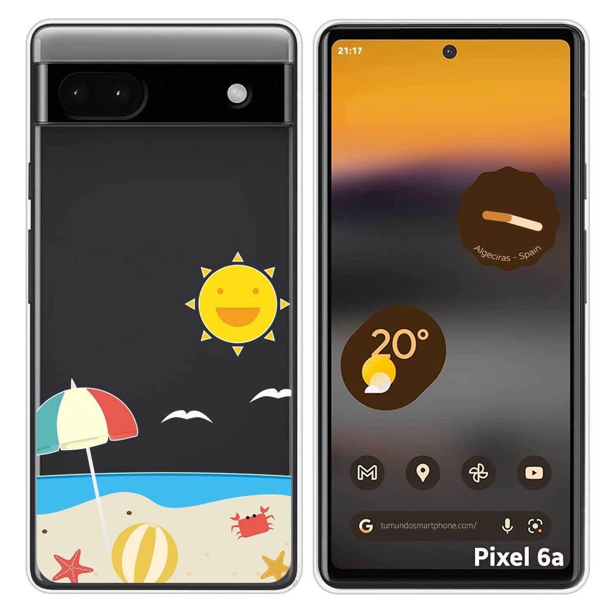 Funda Silicona Transparente para Google Pixel 6A diseño Playa Dibujos