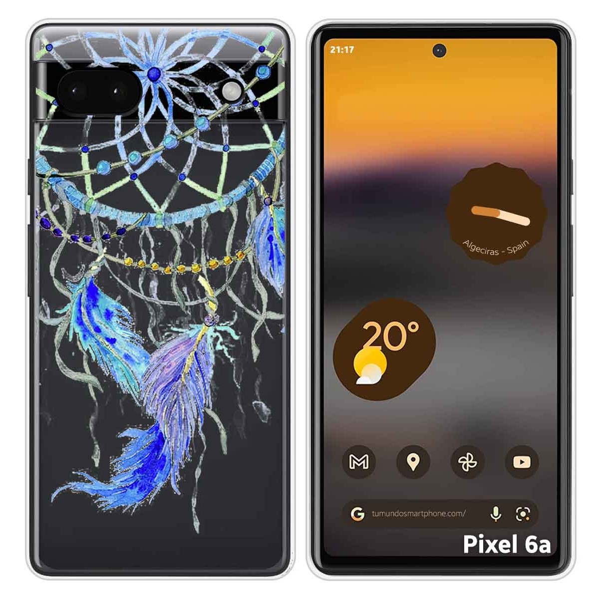 Funda Silicona Transparente para Google Pixel 6A diseño Plumas Dibujos