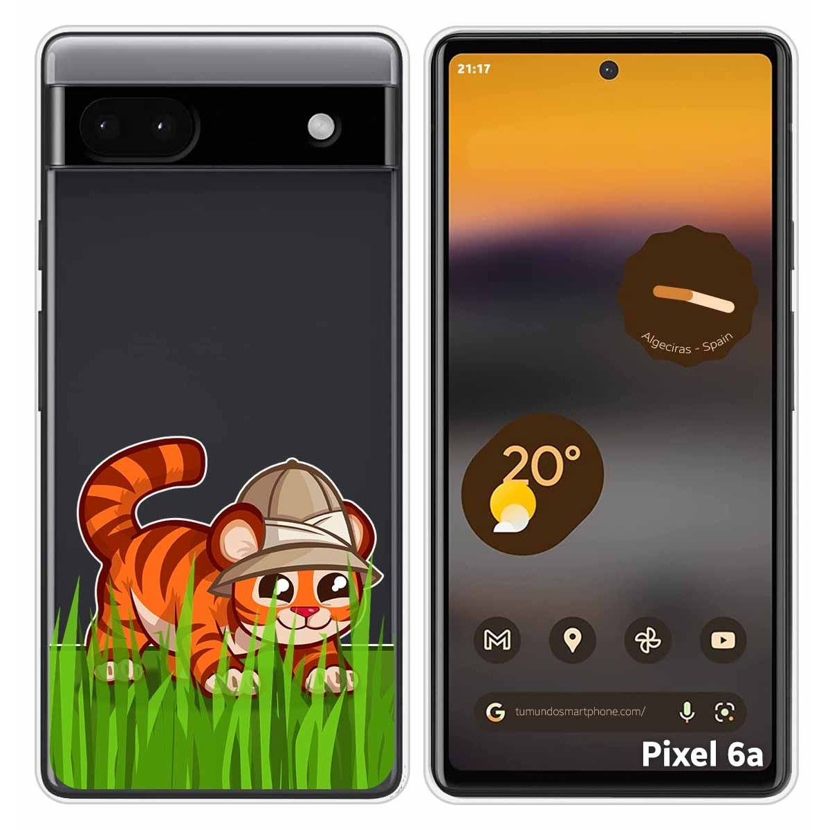 Funda Silicona Transparente para Google Pixel 6A diseño Tigre Dibujos