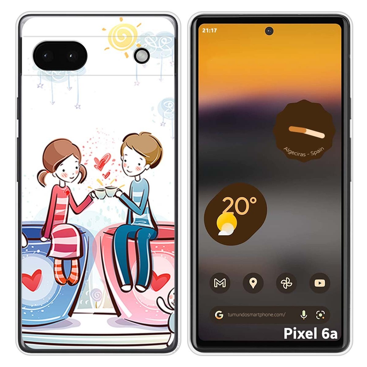 Funda Silicona para Google Pixel 6A diseño Café Dibujos
