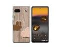 Funda Silicona para Google Pixel 6A diseño Corazones Madera Dibujos
