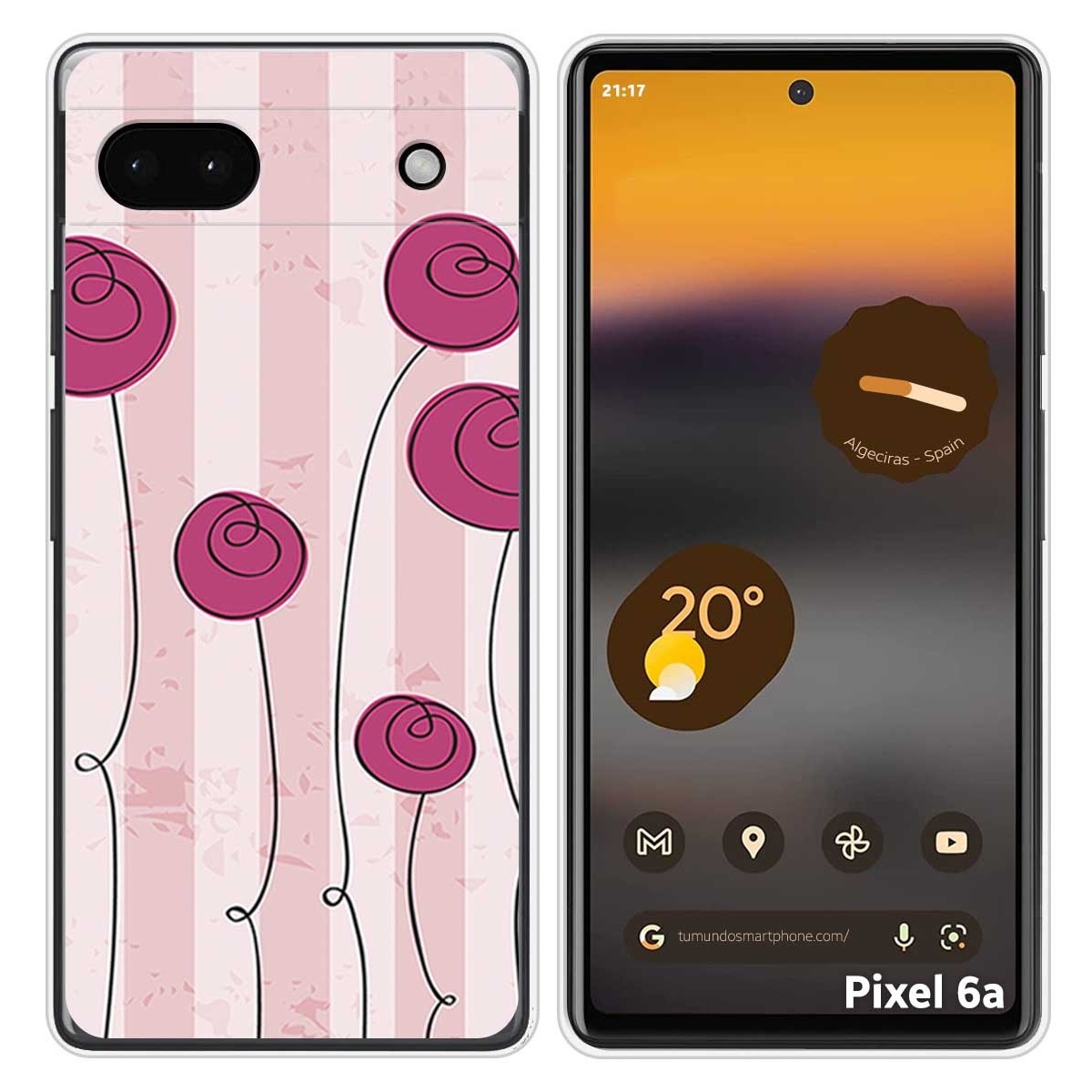 Funda Silicona para Google Pixel 6A diseño Flores Vintage Dibujos