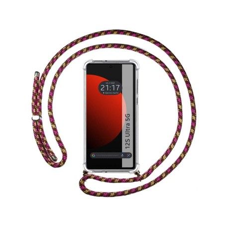 Funda Colgante Transparente para Xiaomi 12S Ultra con Cordon Rosa / Dorado