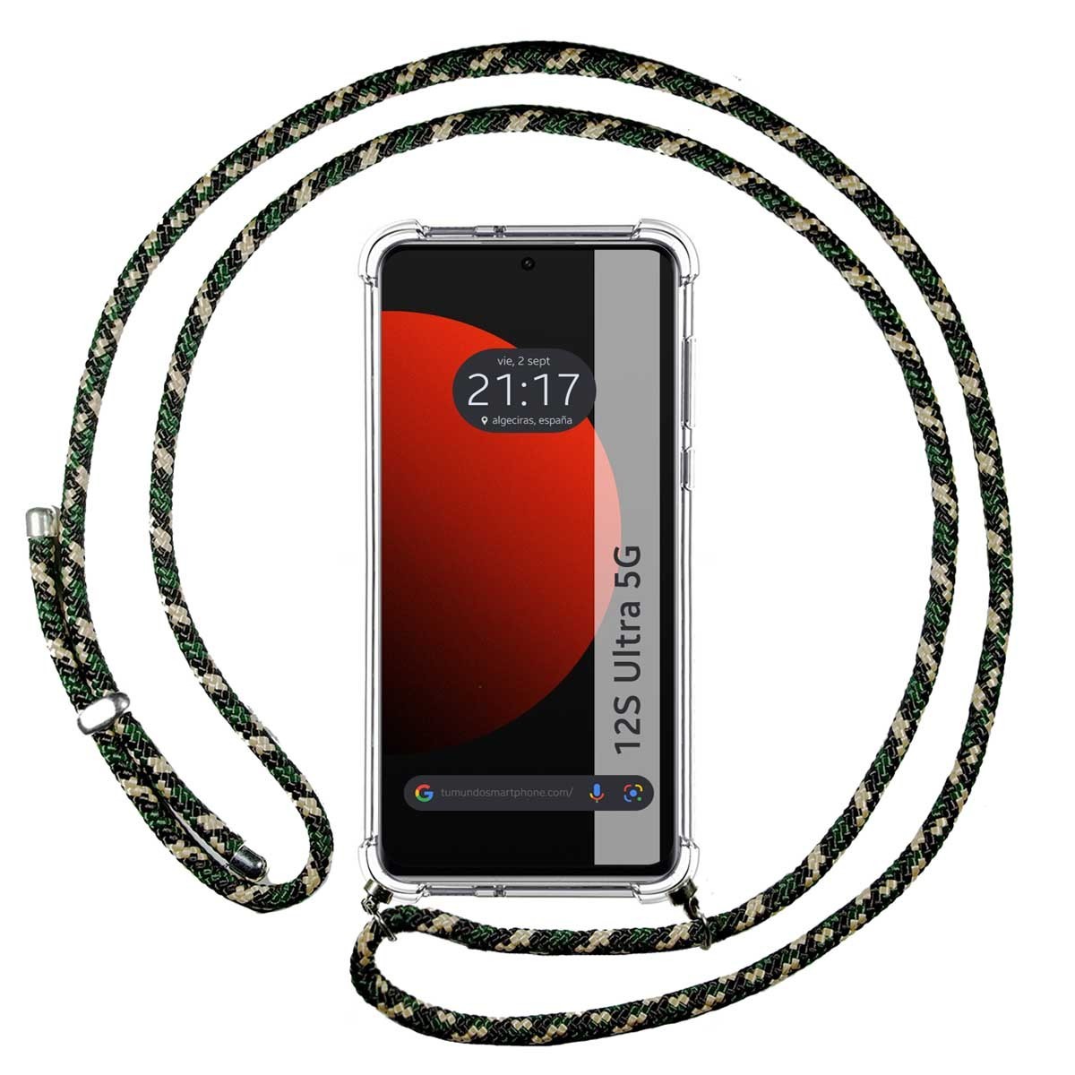Funda Colgante Transparente para Xiaomi 12S Ultra con Cordon Verde / Dorado