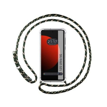 Funda Colgante Transparente para Xiaomi 12S Ultra con Cordon Verde / Dorado