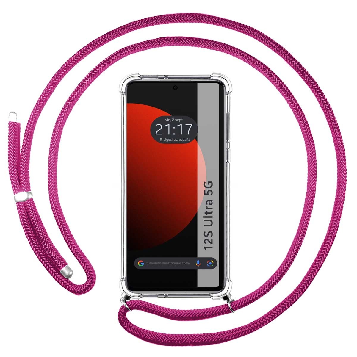 Funda Colgante Transparente para Xiaomi 12S Ultra con Cordon Rosa Fucsia