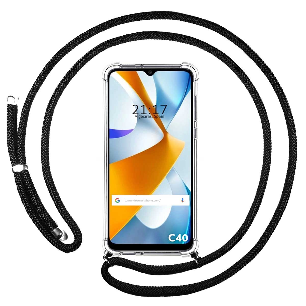 Funda Colgante Transparente para Xiaomi POCO C40 con Cordon Negro