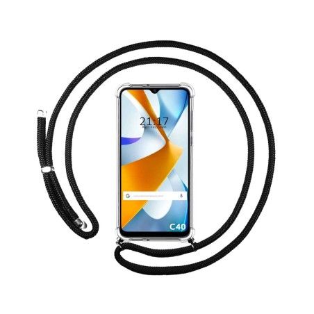 Funda Colgante Transparente para Xiaomi POCO C40 con Cordon Negro