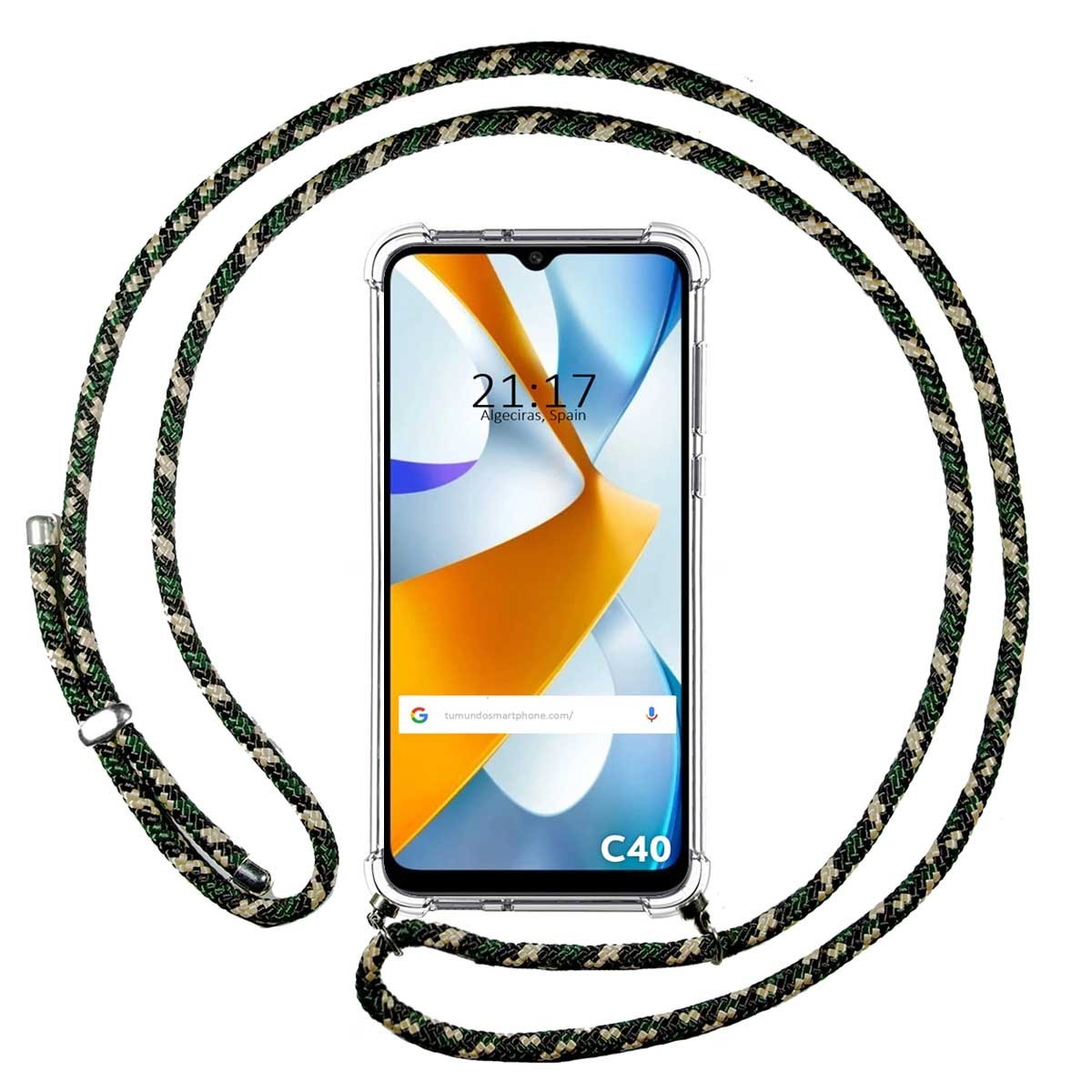 Funda Colgante Transparente para Xiaomi POCO C40 con Cordon Verde / Dorado