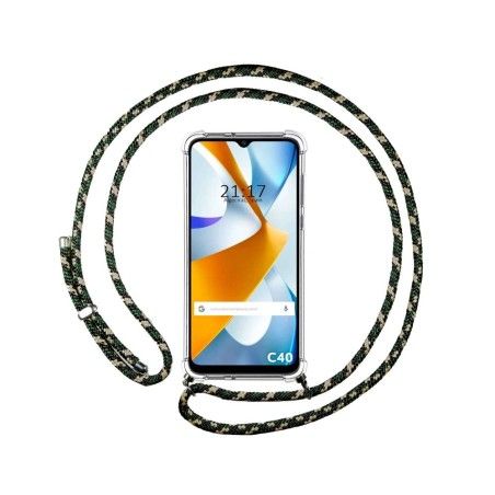 Funda Colgante Transparente para Xiaomi POCO C40 con Cordon Verde / Dorado