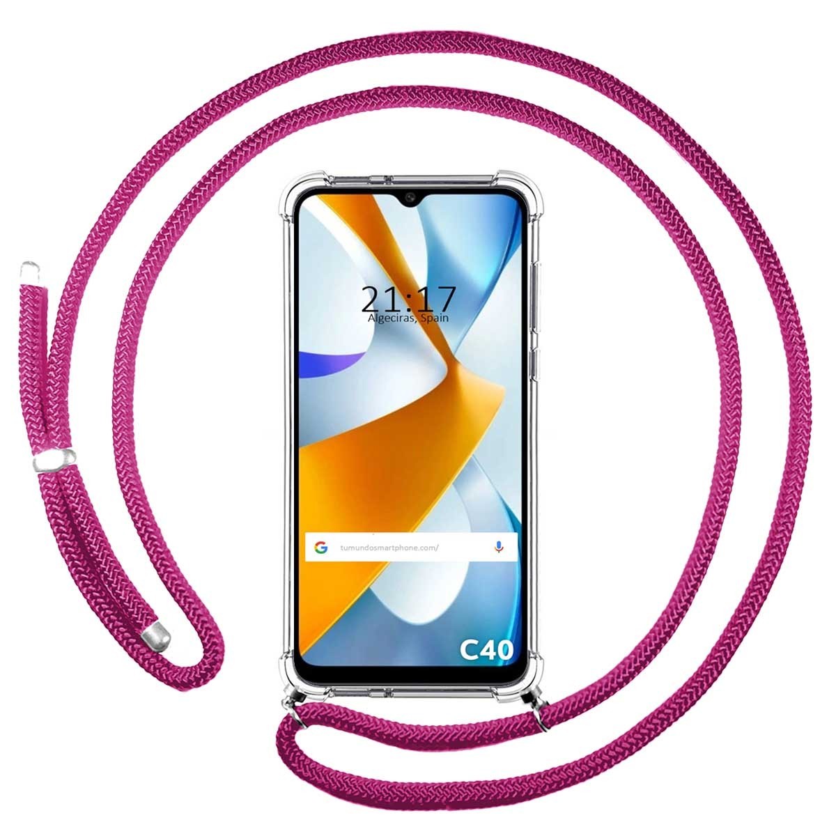 Funda Colgante Transparente para Xiaomi POCO C40 con Cordon Rosa Fucsia