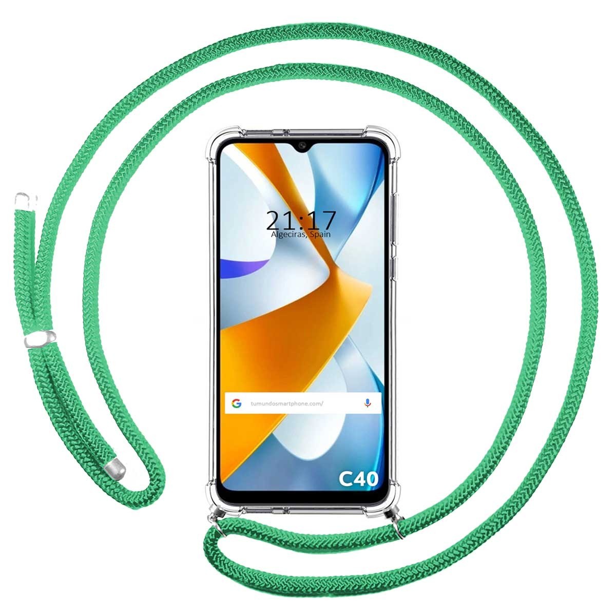 Funda Colgante Transparente para Xiaomi POCO C40 con Cordon Verde Agua