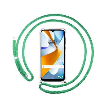 Funda Colgante Transparente para Xiaomi POCO C40 con Cordon Verde Agua