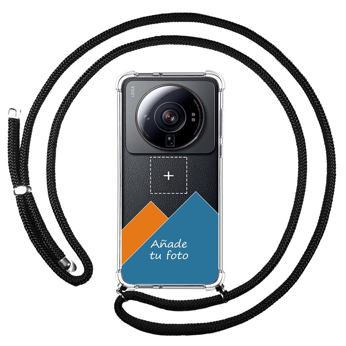 Personaliza tu Funda Colgante Transparente para Xiaomi 12S Ultra con Cordon Negro Dibujo Personalizada