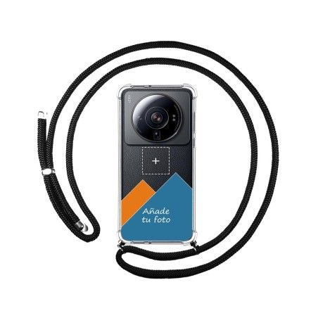 Personaliza tu Funda Colgante Transparente para Xiaomi 12S Ultra con Cordon Negro Dibujo Personalizada