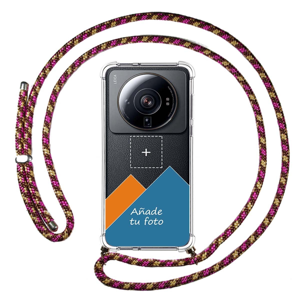 Personaliza tu Funda Colgante Transparente para Xiaomi 12S Ultra con Cordon Rosa / Dorado Dibujo Personalizada