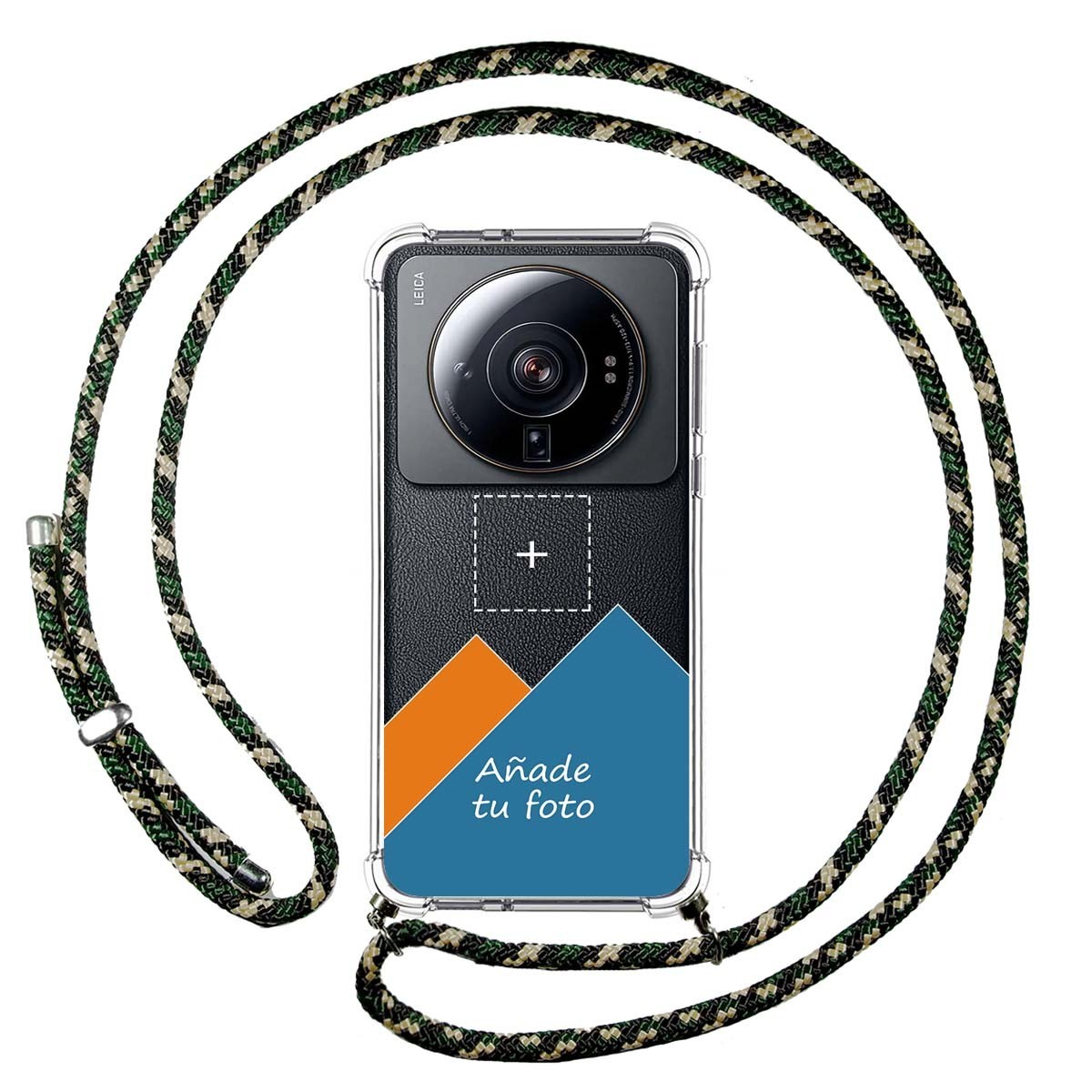 Personaliza tu Funda Colgante Transparente para Xiaomi 12S Ultra con Cordon Verde / Dorado Dibujo Personalizada