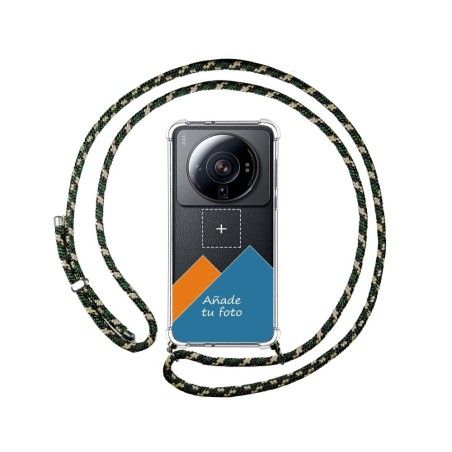 Personaliza tu Funda Colgante Transparente para Xiaomi 12S Ultra con Cordon Verde / Dorado Dibujo Personalizada