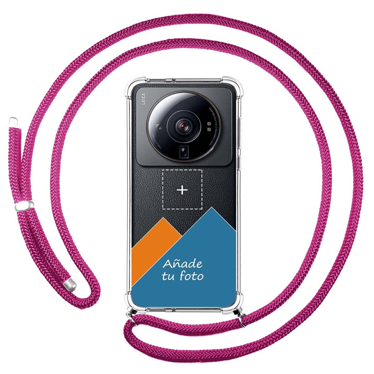 Personaliza tu Funda Colgante Transparente para Xiaomi 12S Ultra con Cordon Rosa Fucsia Dibujo Personalizada