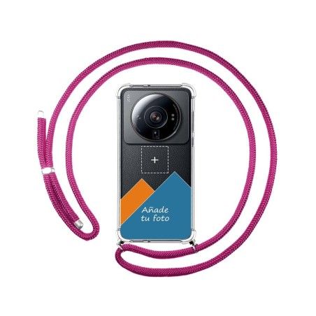 Personaliza tu Funda Colgante Transparente para Xiaomi 12S Ultra con Cordon Rosa Fucsia Dibujo Personalizada
