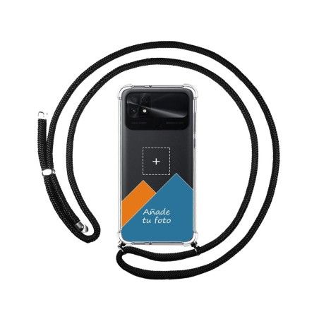Personaliza tu Funda Colgante Transparente para Xiaomi POCO C40 con Cordon Negro Dibujo Personalizada