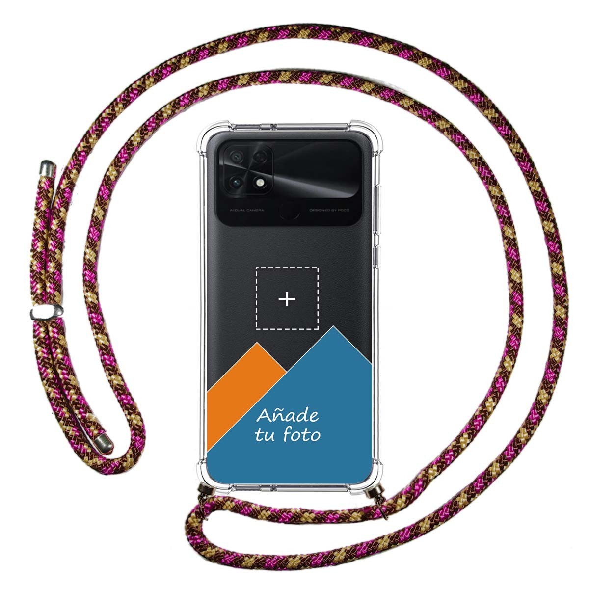 Personaliza tu Funda Colgante Transparente para Xiaomi POCO C40 con Cordon Rosa / Dorado Dibujo Personalizada