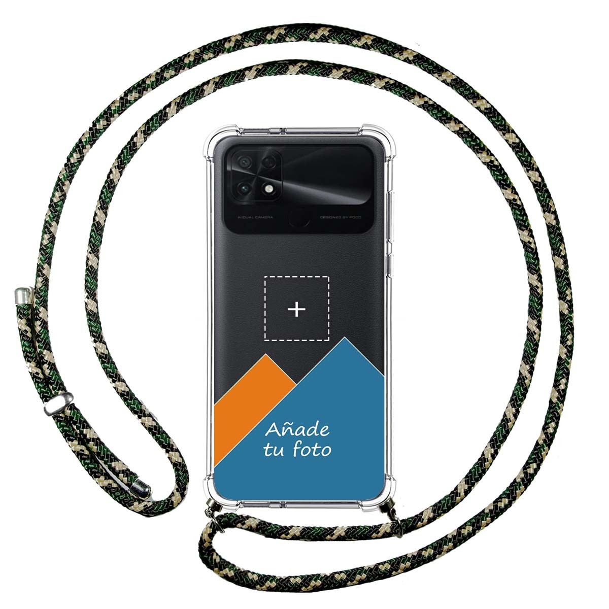 Personaliza tu Funda Colgante Transparente para Xiaomi POCO C40 con Cordon Verde / Dorado Dibujo Personalizada