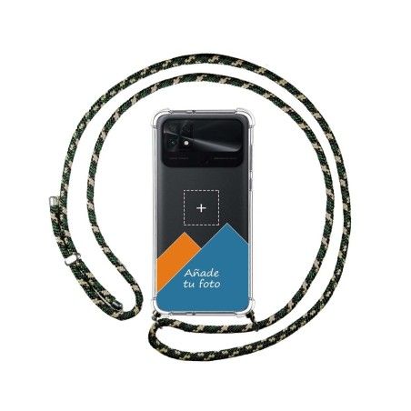 Personaliza tu Funda Colgante Transparente para Xiaomi POCO C40 con Cordon Verde / Dorado Dibujo Personalizada