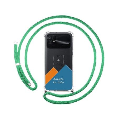 Personaliza tu Funda Colgante Transparente para Xiaomi POCO C40 con Cordon Verde Agua Dibujo Personalizada