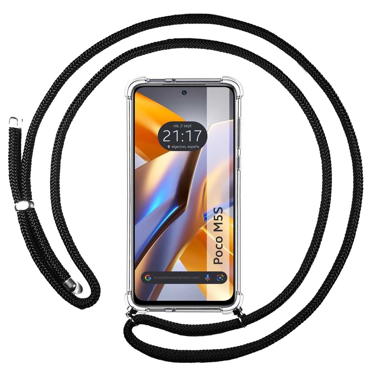 Funda Colgante Transparente para Xiaomi POCO M5s con Cordon Negro