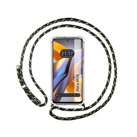 Funda Colgante Transparente para Xiaomi POCO M5s con Cordon Verde/Dorado