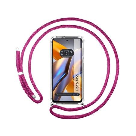 Funda Colgante Transparente para Xiaomi POCO M5s con Cordon Rosa Fucsia