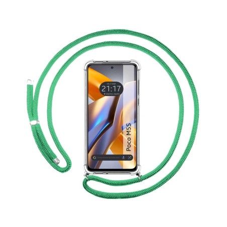 Funda Colgante Transparente para Xiaomi POCO M5s con Cordon Verde Agua