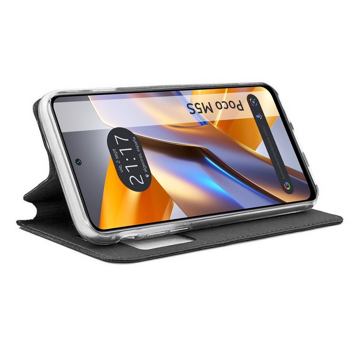 Funda Libro Soporte con Ventana para Xiaomi POCO M5s Color Negra