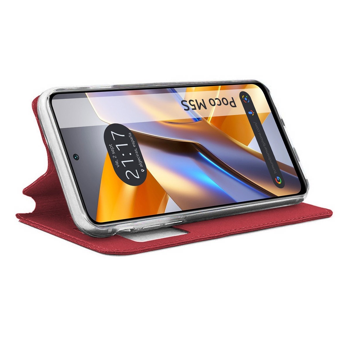 Funda Libro Soporte con Ventana para Xiaomi POCO M5s Color Roja