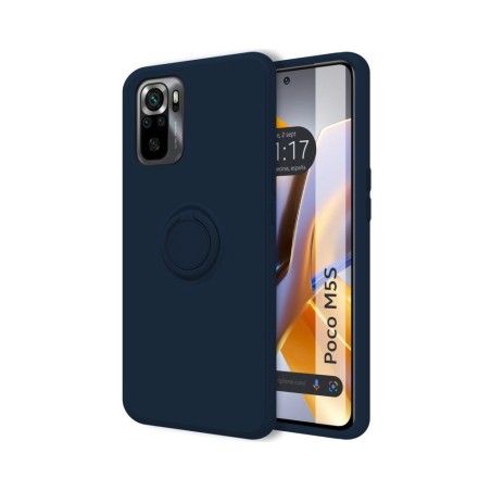 Funda Silicona Líquida Ultra Suave con Anillo para Xiaomi POCO M5s Color Azul