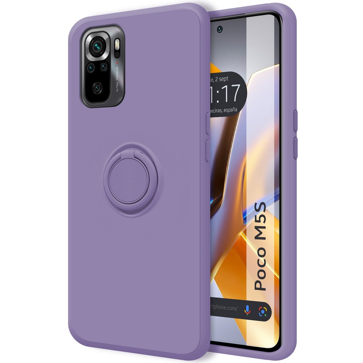 Funda Silicona Líquida Ultra Suave con Anillo para Xiaomi POCO M5s Color Morada