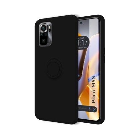 Funda Silicona Líquida Ultra Suave con Anillo para Xiaomi POCO M5s Color Negra