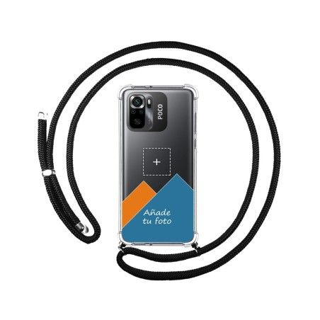 Personaliza tu Funda Colgante Transparente para Xiaomi POCO M5s con Cordon Negro Dibujo Personalizada