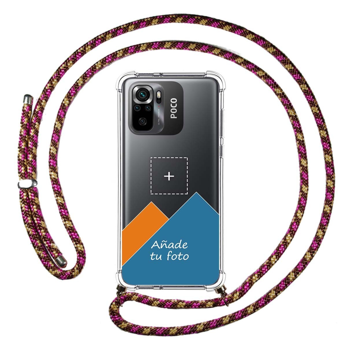 Personaliza tu Funda Colgante Transparente para Xiaomi POCO M5s con Cordon Rosa/Dorado Dibujo Personalizada